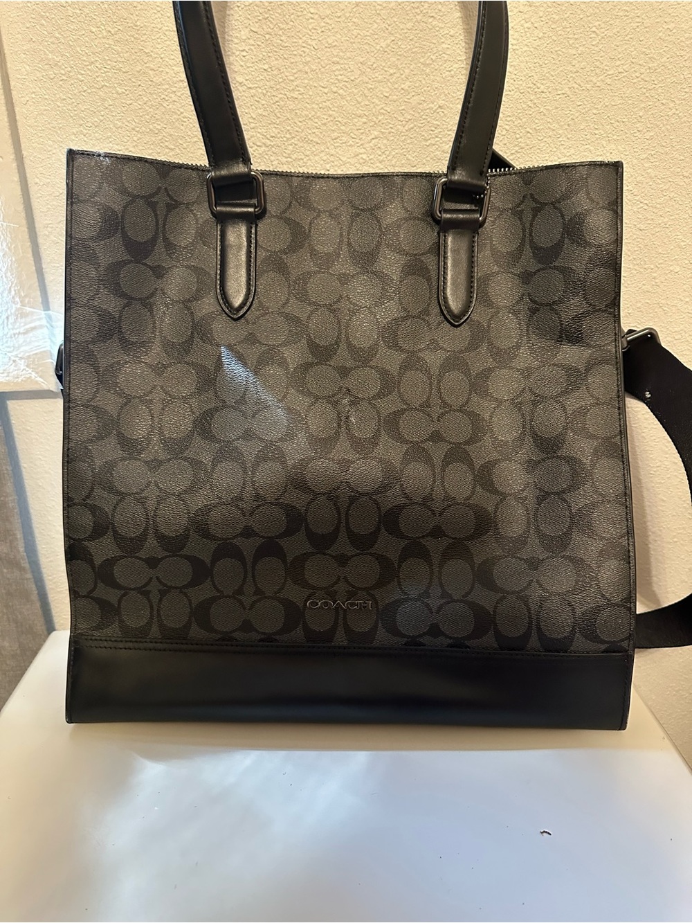 Coach Signature Canvas Tote with Leather Trim - Black/Charcoal - Picture 2 of 4